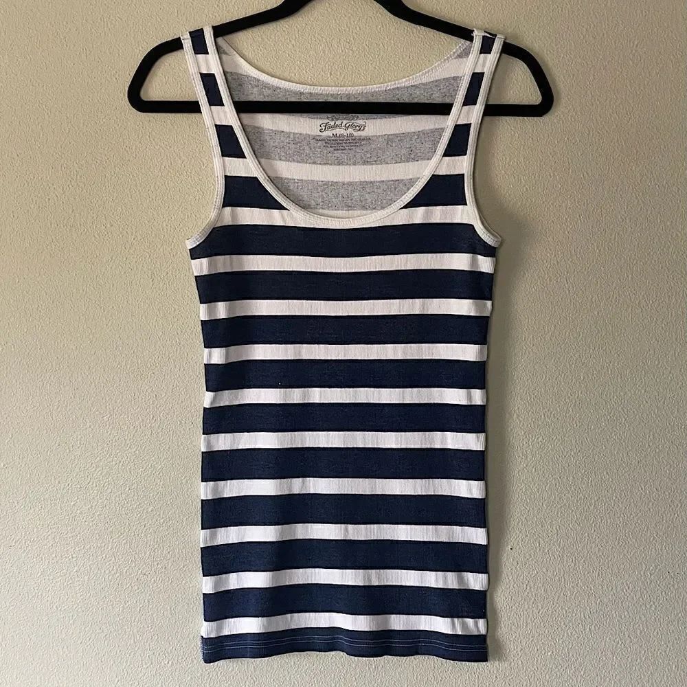 New! Faded Glory, Navy & White-Striped, Ribbed, Women’s Tank. Size Medium.